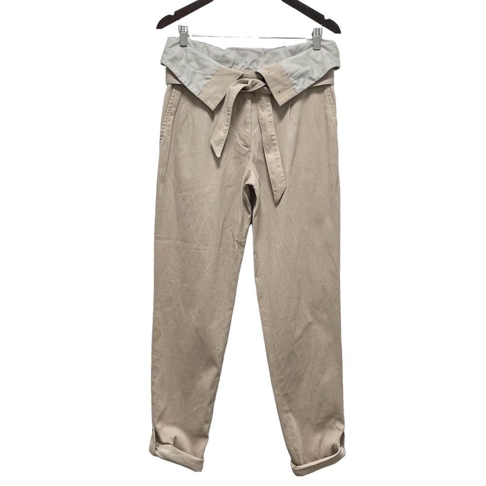 Barbara Bui Foldover Belted Ankle Roll Up Cream Trousers Size IT 40 US 4